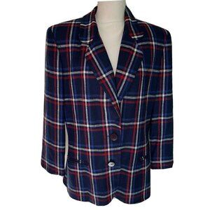 Bill Blass Separates Blazer Womens Size 12 Vintage Plaid Pure Rayon Navy Blue